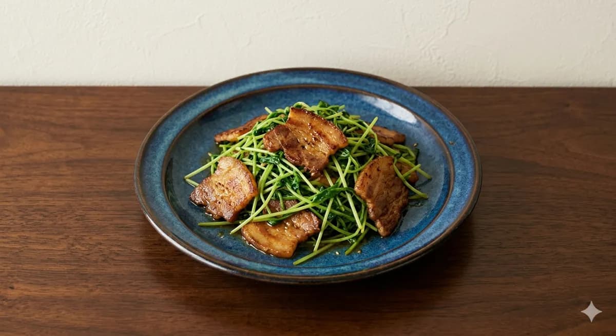 豚バラと豆苗のオイスターソース蒸し炒め