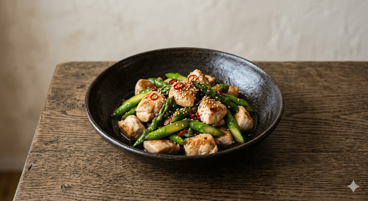鶏むね肉とアスパラの黒酢炒め
