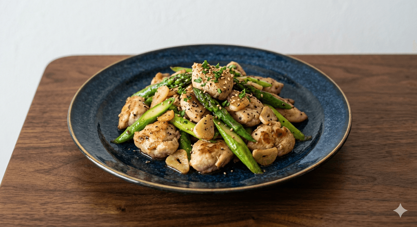 鶏ささみとアスパラのガーリック炒め
