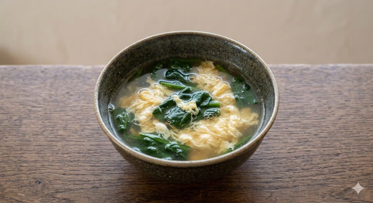 ほうれん草と卵のコンソメスープ